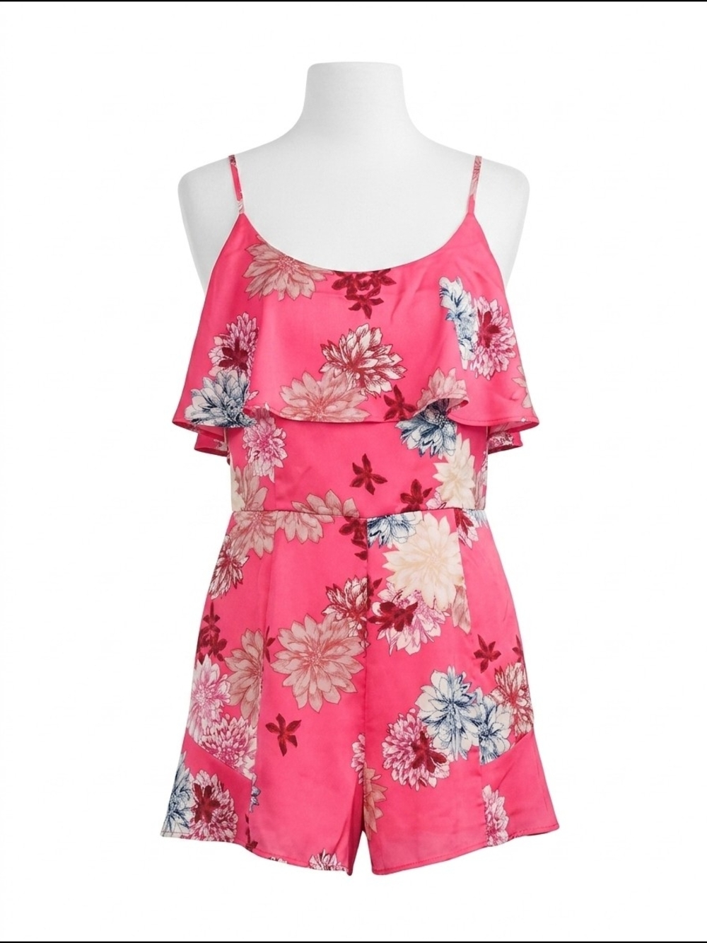 Bb Dakota Size 6 Pink Floral Romper - Sleeveless Spaghetti Strap